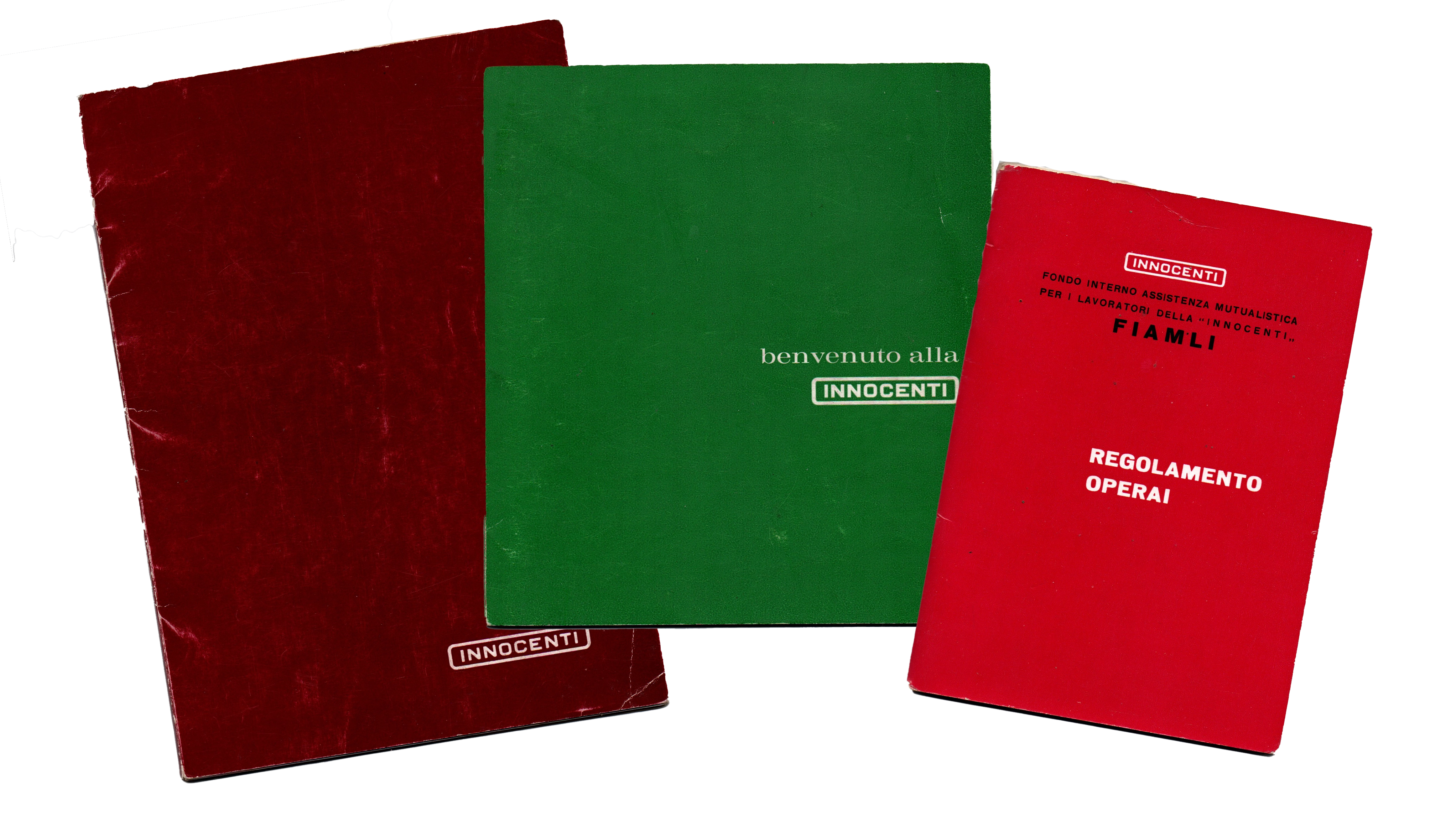 Innocenti new employee starter pack — Welcome booklet, History of Innocenti, and Regolamento Operai with FIAMLI benefits