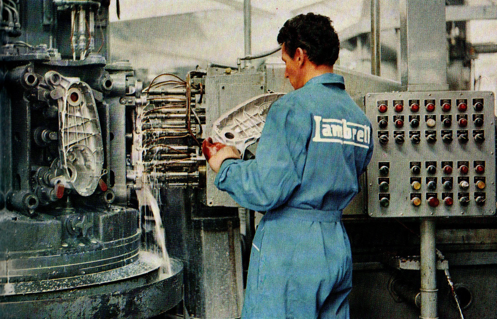 Machining of Lambretta engine casings on a multi-spindle machine at the Innocenti works