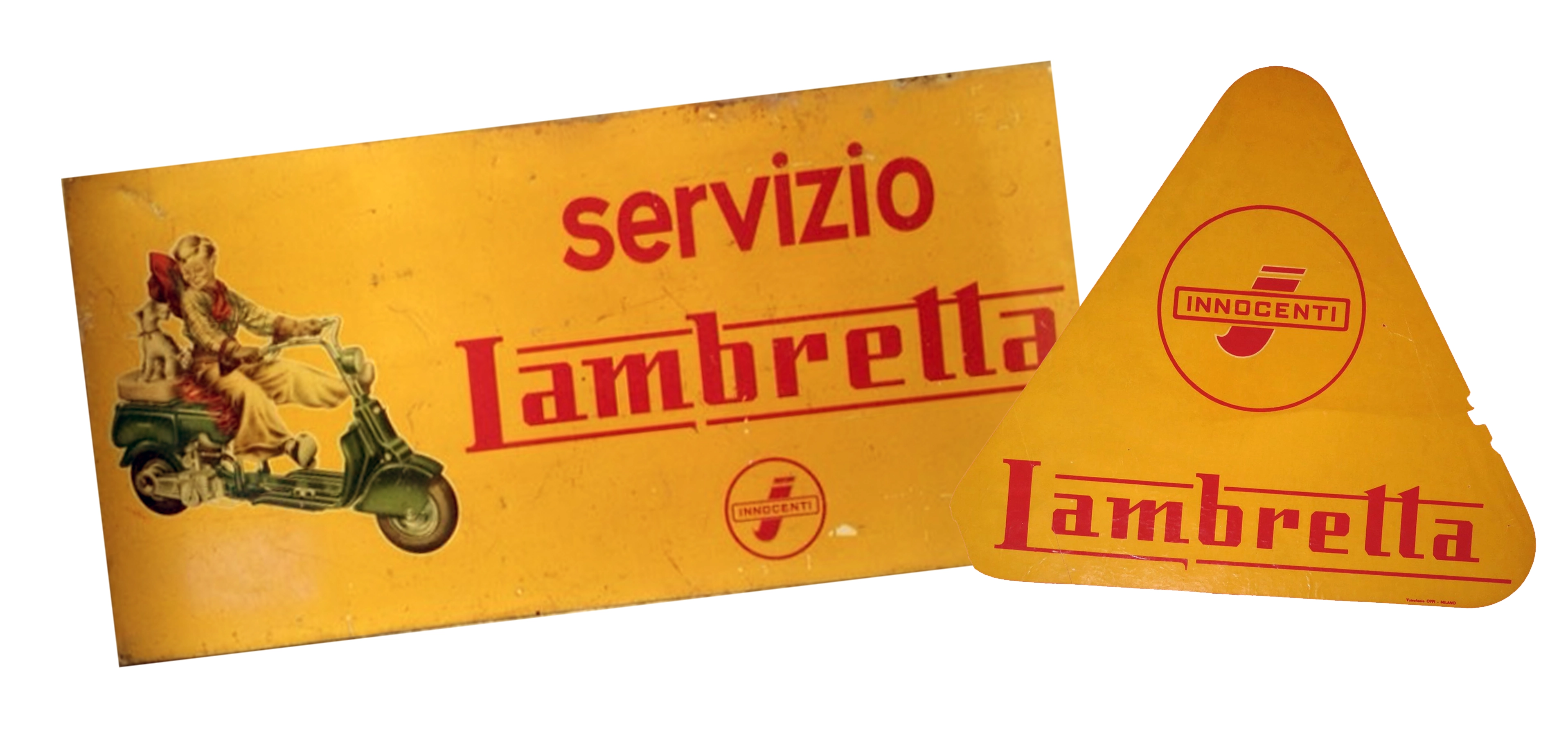 Early Lambretta Servizio signage, 1940s–1950s, with artwork by Nando Rossi