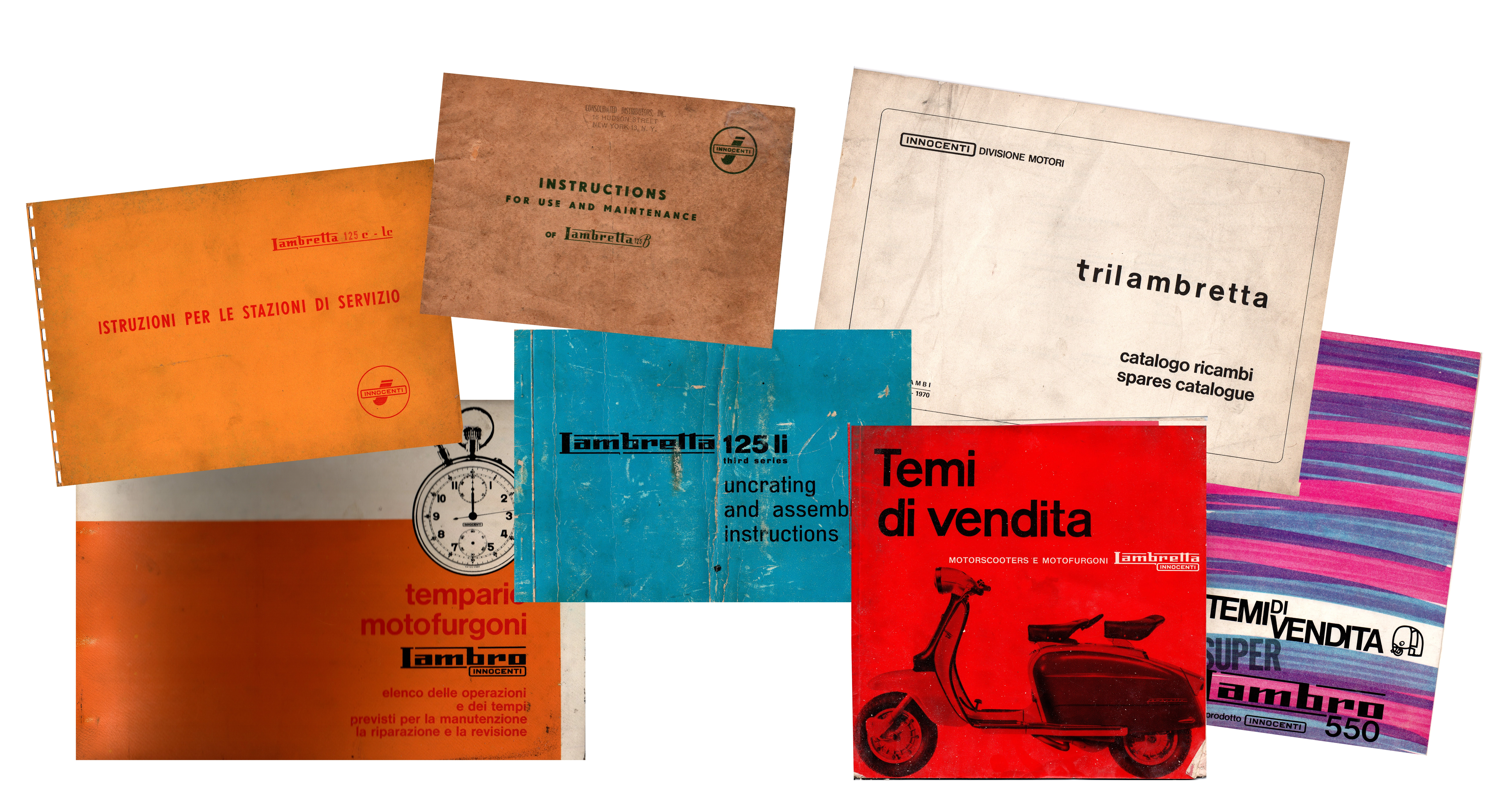 Selection of original Innocenti Lambretta and Lambro manuals and catalogues