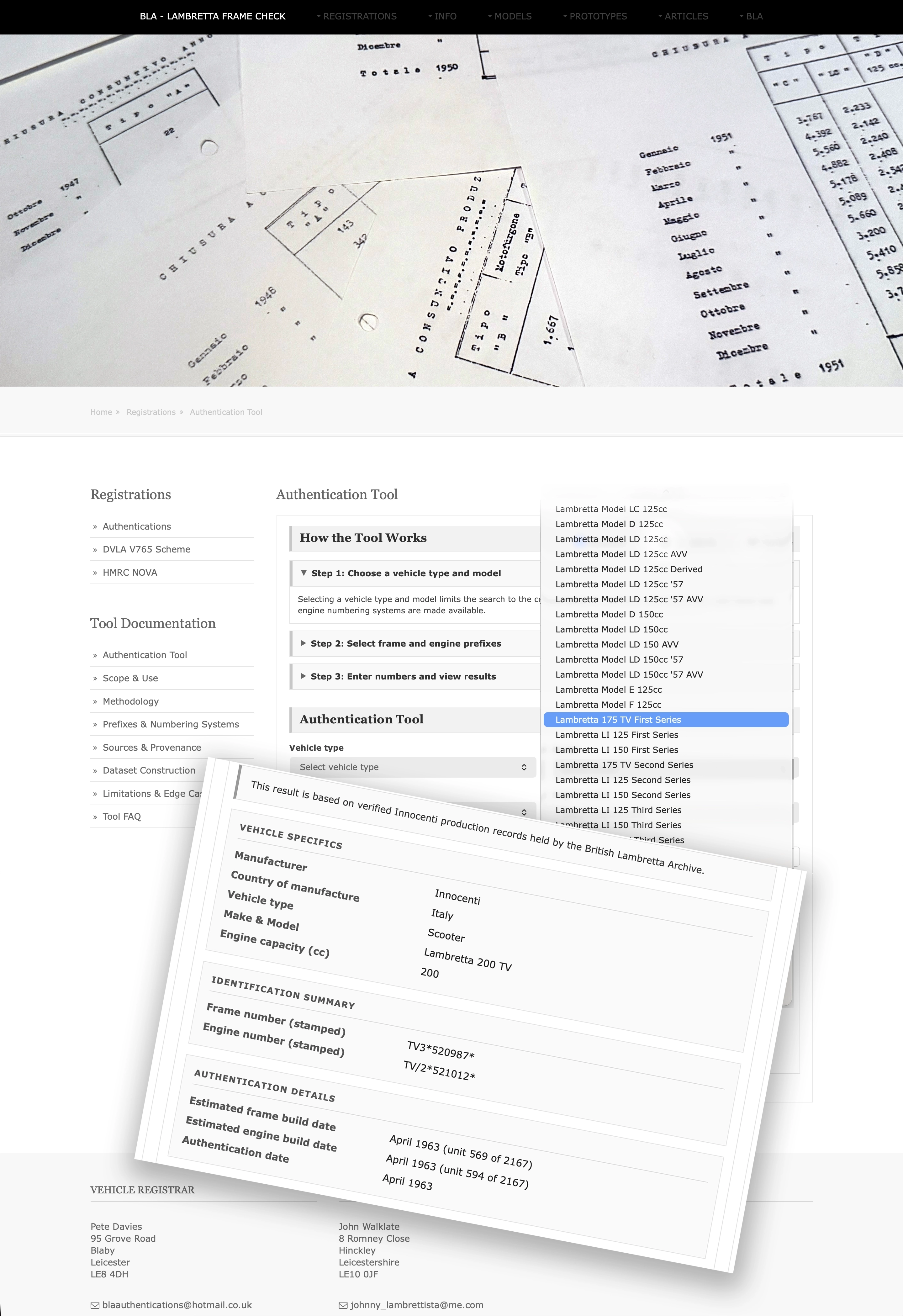 British Lambretta Archive VIN interpretation and authentication tool